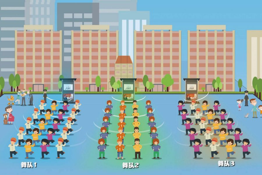 廣場(chǎng)舞定向音響，定向發(fā)聲分區(qū)效果