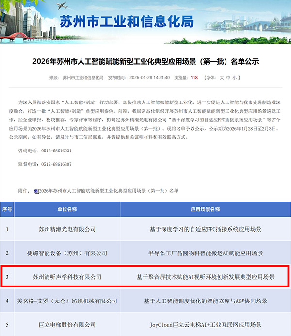清聽(tīng)聲學(xué)入選全市首批人工智能賦能新型工業(yè)化示范場(chǎng)景