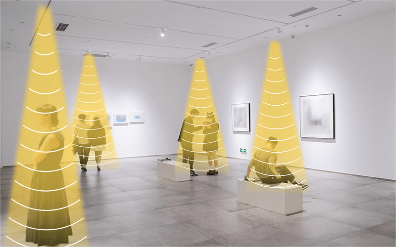 畫廊展覽，利用定向音箱，實(shí)現(xiàn)聲音分區(qū)，互不干擾